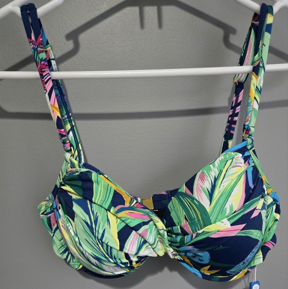 Women's Bleu Rod Beattie Bikini Top Size 4, Blue Green Floral